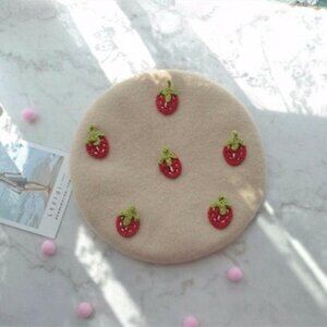 Kawaii Beige Strawberry Beret